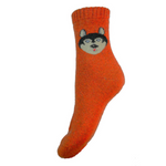 Red Wool Blend Socks with Cute Dog WS567