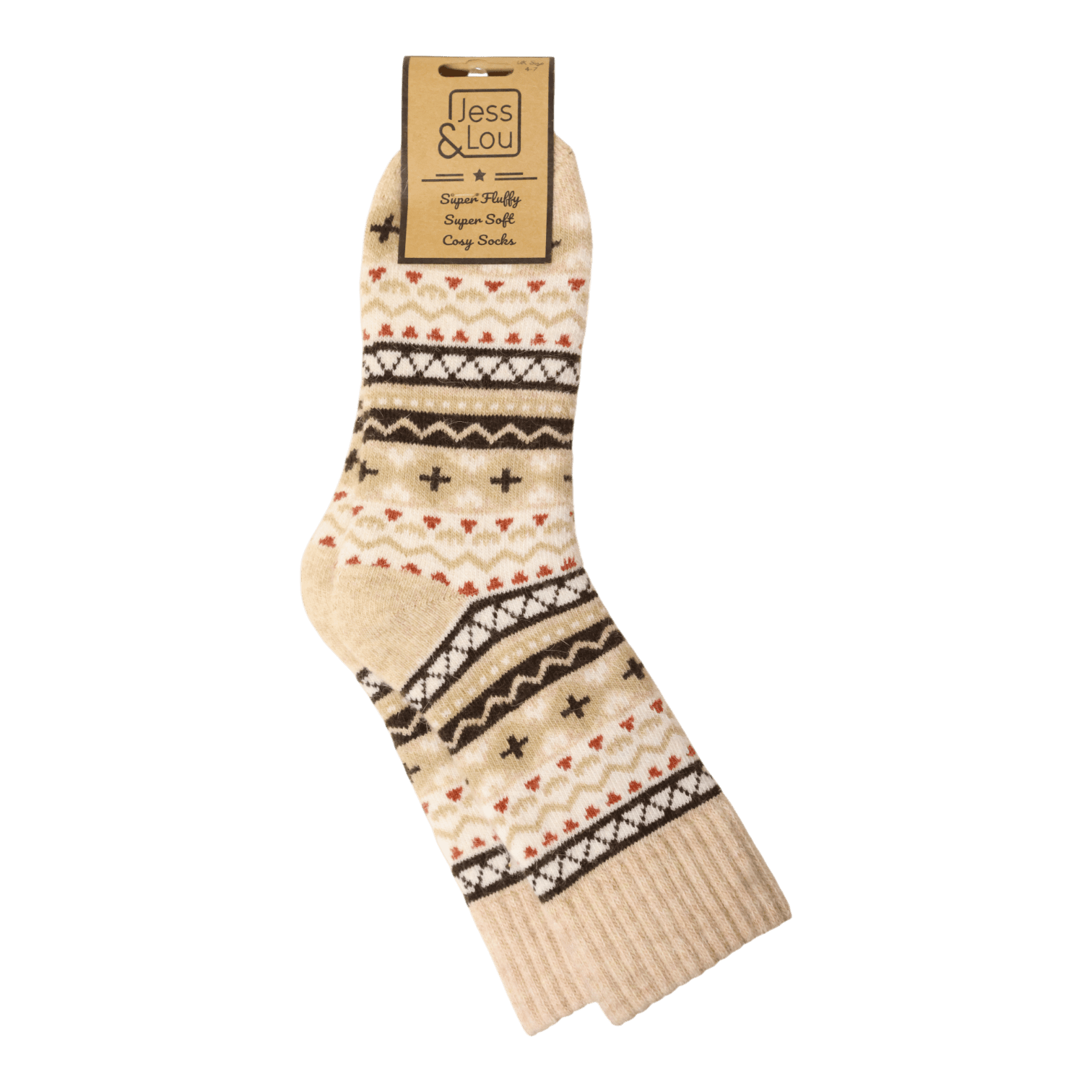 Nordic Pattern Ribbed Beige Socks
