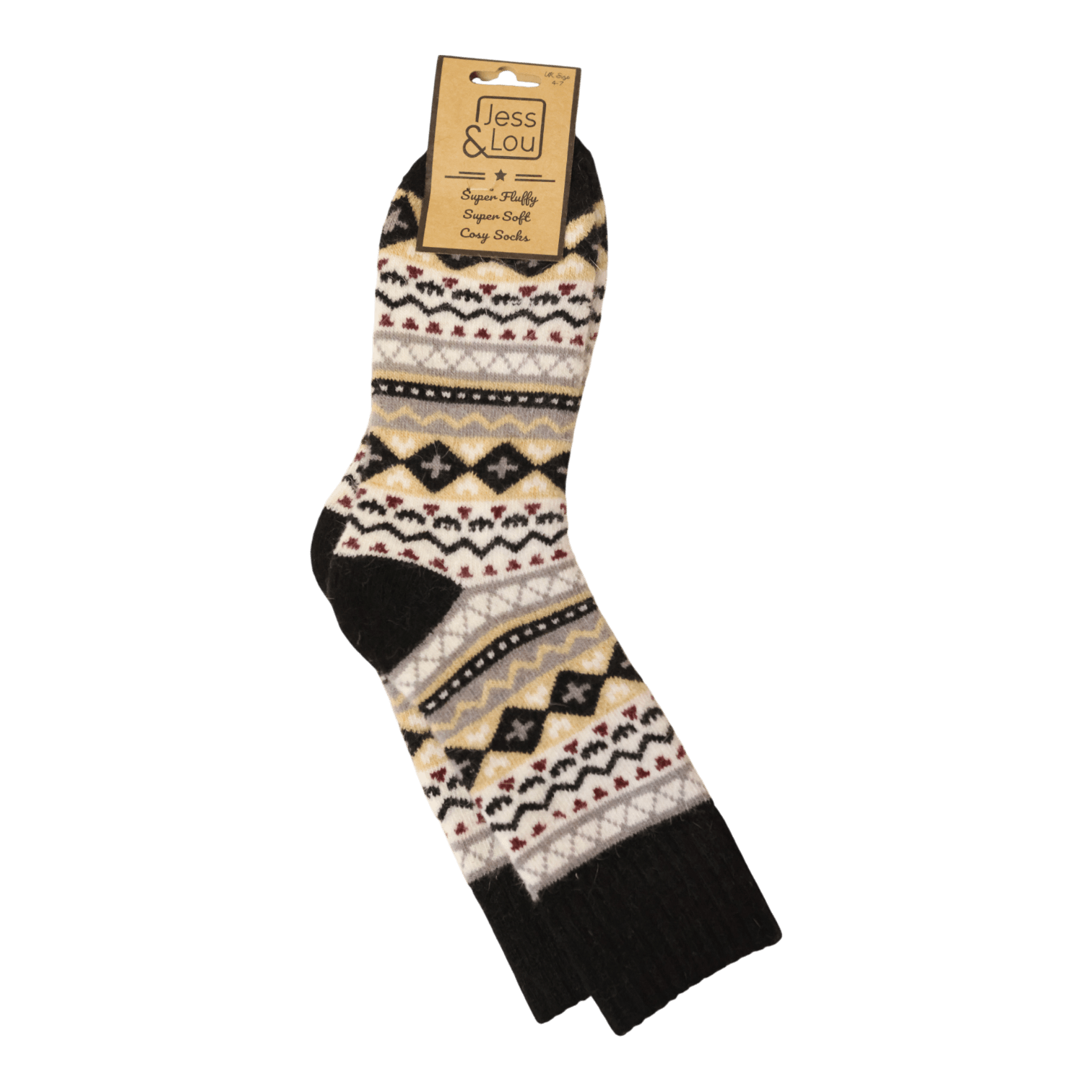 Nordic Pattern Ribbed Black Socks