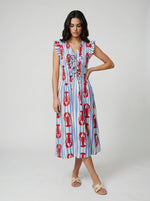 Lobster Stripe Smocked Midi Tie Dress
