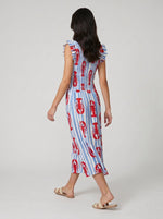 Lobster Stripe Smocked Midi Tie Dress