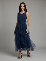 Elegant Tiered Tulle Midi Dress