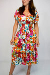 Abstract Watercolour Button Front Midi Dress
