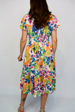 Abstract Watercolour Button Front Midi Dress