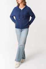 Cosy Zip-Up Knitted Hoodie – Dark Denim