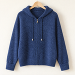 Cosy Zip-Up Knitted Hoodie – Dark Denim