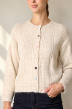 Beige Multicolour Button Cardigan