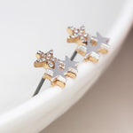 Faux gold and silver plated triple star stud earrings with crystals