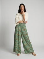 Indian Print Smocked Waist Palazzo Trousers