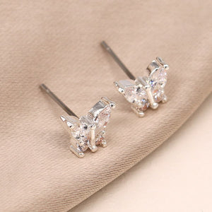Silver plated crystal butterfly earrings
