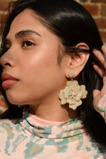 White Large Statement Flower Earrings