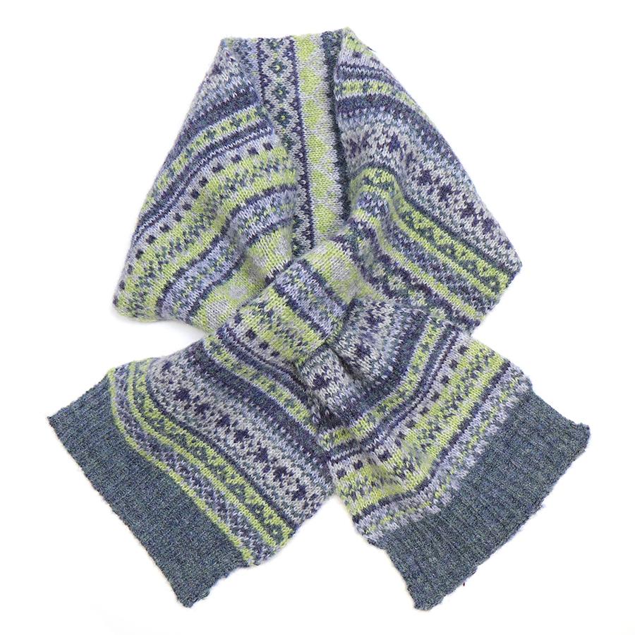 Recycled blend sage and blue fair isle scarf