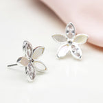 Silver plated, shell and crystal flower earrings