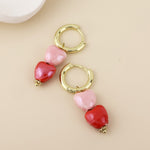 Pink & Red Double Heart Hoop Earrings