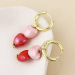 Pink & Red Double Heart Hoop Earrings