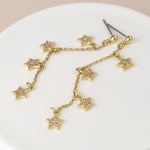 Golden fine chain and crystal star drop earrings
