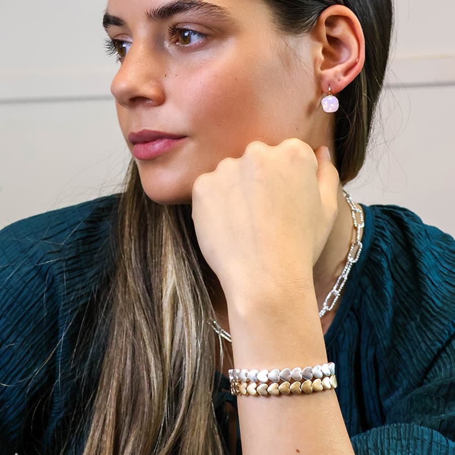 Silver plated polished small hearts stretch bracelet