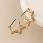 Golden textured star hoop earrings