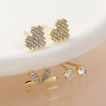 Golden crystal hearts earring set