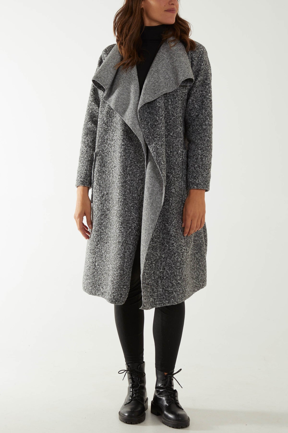 Waterfall Collar Bouclé Coat