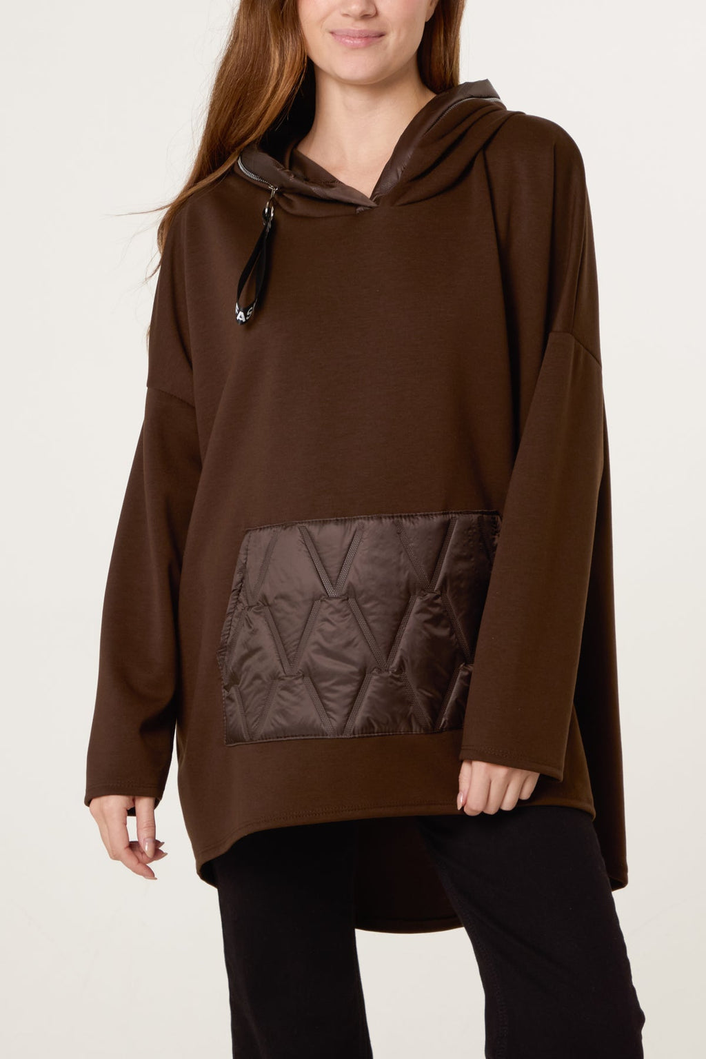 Padded Details Soft Touch Hoodie – Chocolate