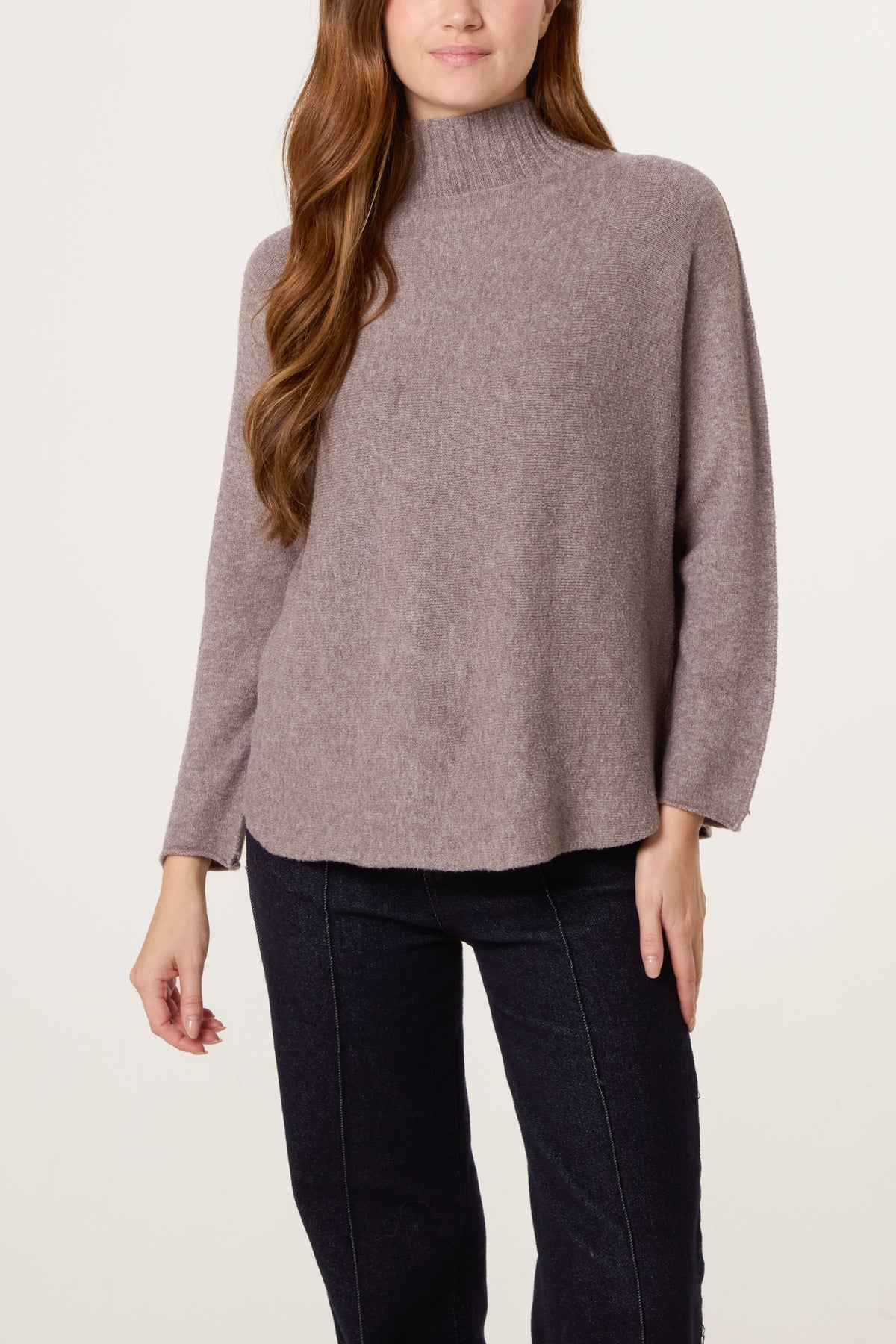 Ribbed High Neck Plain Jumper