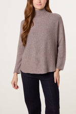 Ribbed High Neck Plain Jumper
