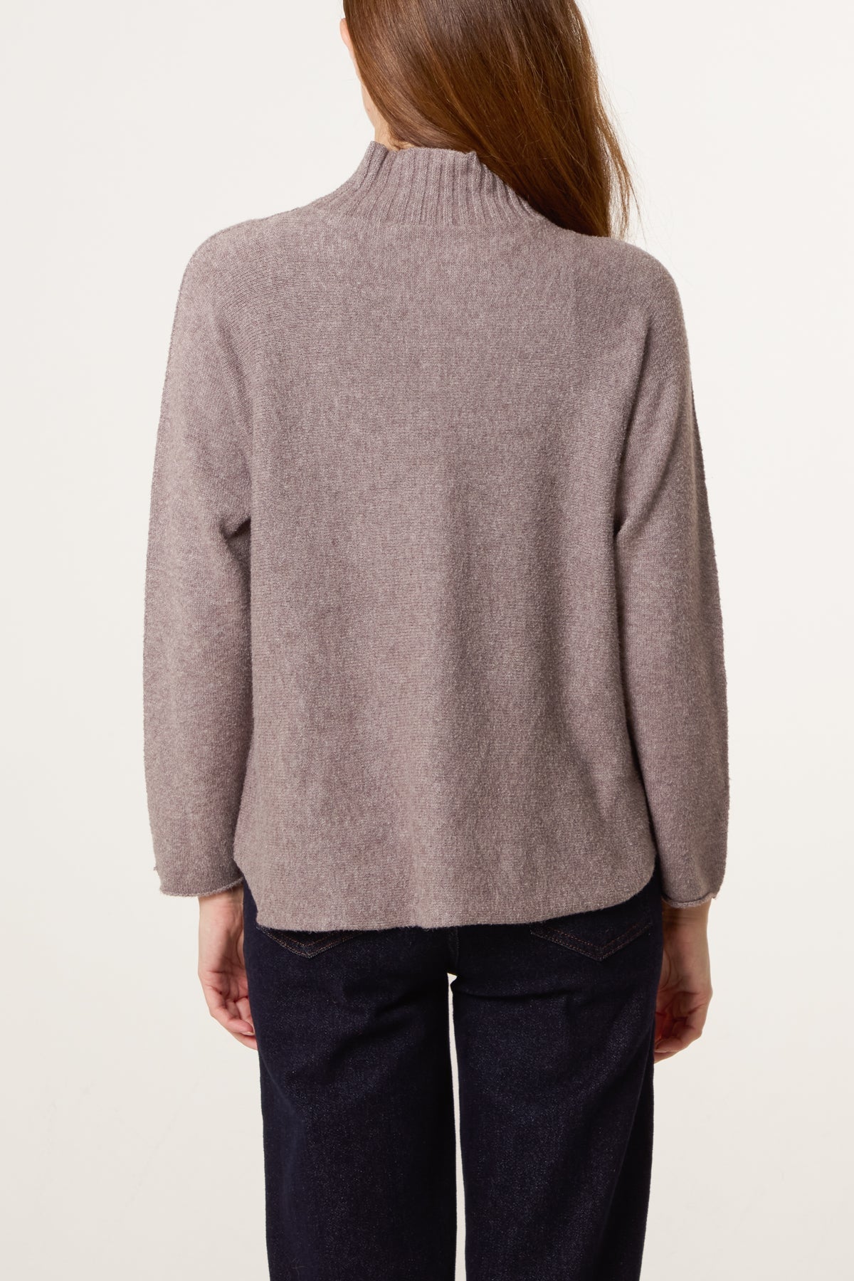 Ribbed High Neck Plain Jumper