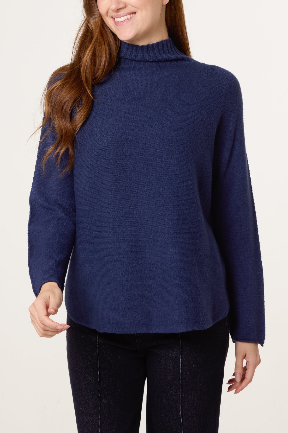 Ribbed High Neck Plain Jumper