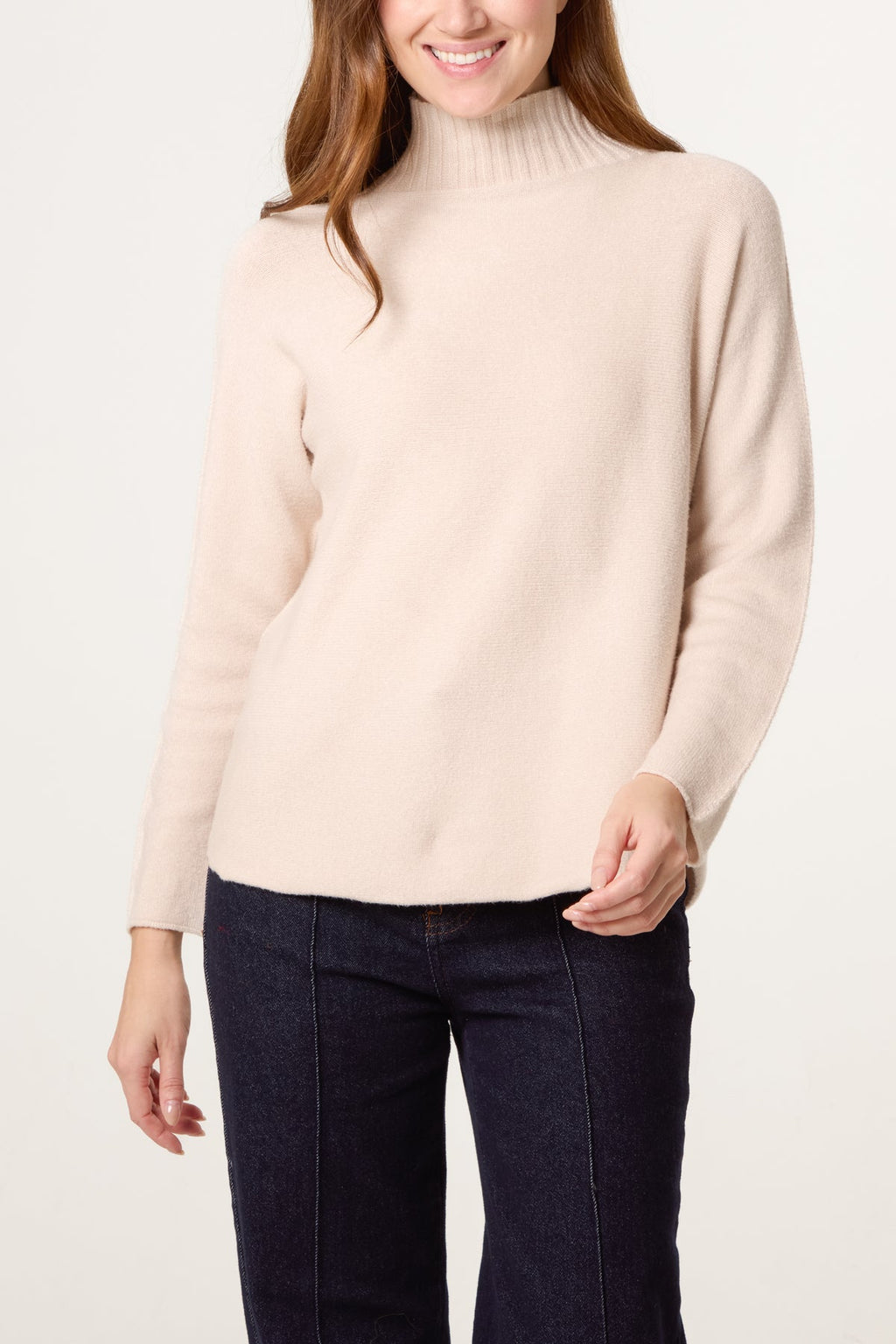 Ribbed High Neck Plain Jumper