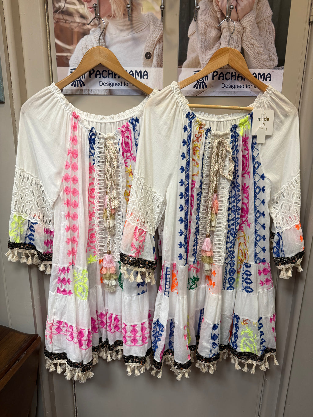 Vibrant Embroidery Bardot Boho Dress