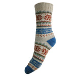FAWN AND BLUE SCANDI PATTERNED SOFT WOOL BLEND SOCKS