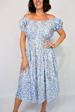 Pastel Petal Gold Foil Bardot Midi Dress