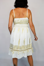 Gold Foil Paisley Cross Over Cami Strap Dress