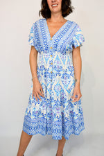 Aztec Border Print Button Midi Dress