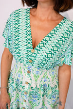 Aztec Border Print Button Midi Dress