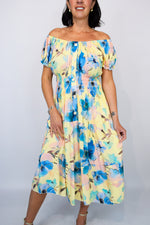 Lemon Base Floral Bardot Midi Dress