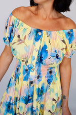 Lemon Base Floral Bardot Midi Dress