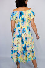 Lemon Base Floral Bardot Midi Dress