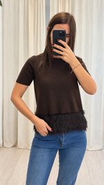 Fluffy Hem Short Sleeve Knit