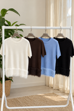 Fluffy Hem Short Sleeve Knit