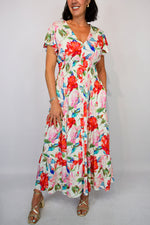 Bold Rose Button front Maxi Dress