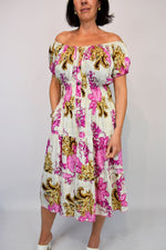 Colourful Paisley Flower Button Front Midi Dress