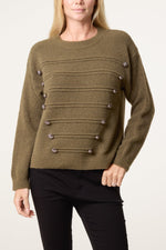 Khaki Military Button Detail Jumper