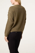 Khaki Military Button Detail Jumper