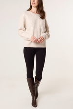 Beige Dainty Sequin Cable Knit Jumper