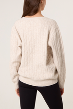Beige Dainty Sequin Cable Knit Jumper