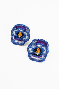 BLUE PANSY BEADED STUDS