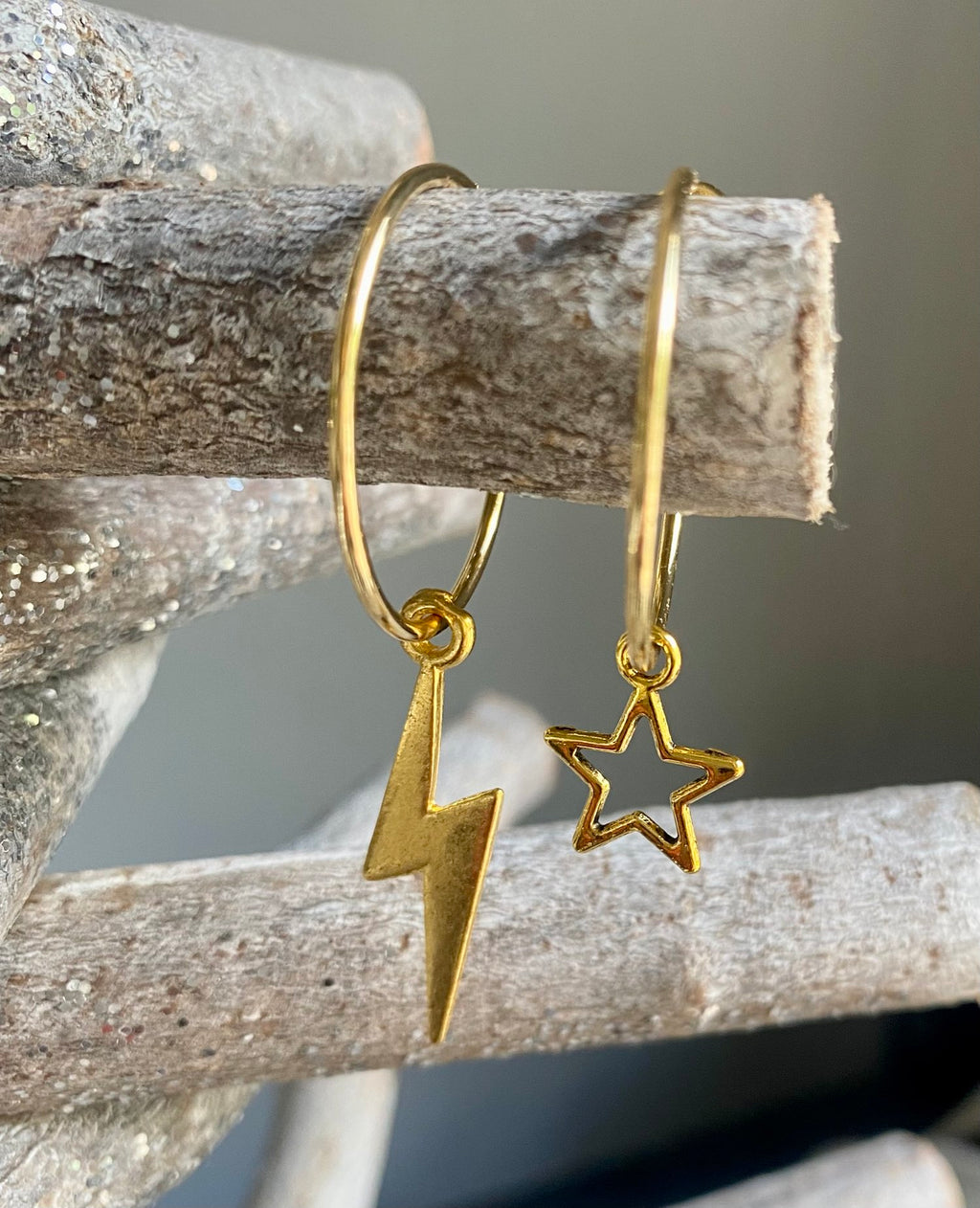 THUNDERBOLT & STAR HOOP EARRINGS