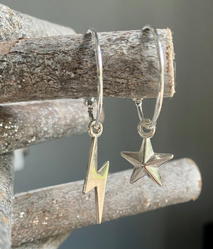 THUNDERBOLT & STAR HOOP EARRINGS